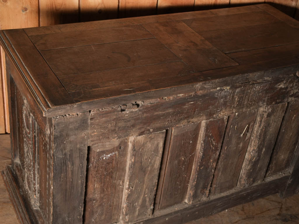 Rustic French Mountain Chest w/ Carved Folk Motifs c.1800 - 26" x 45"