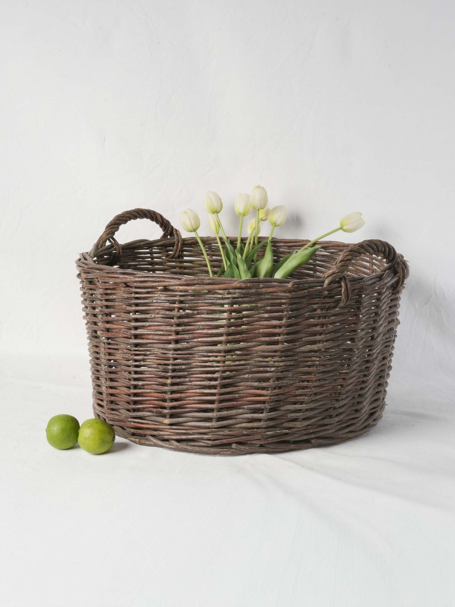 Large Handwoven French Wicker Basket with Twin Handles - 22" diam.