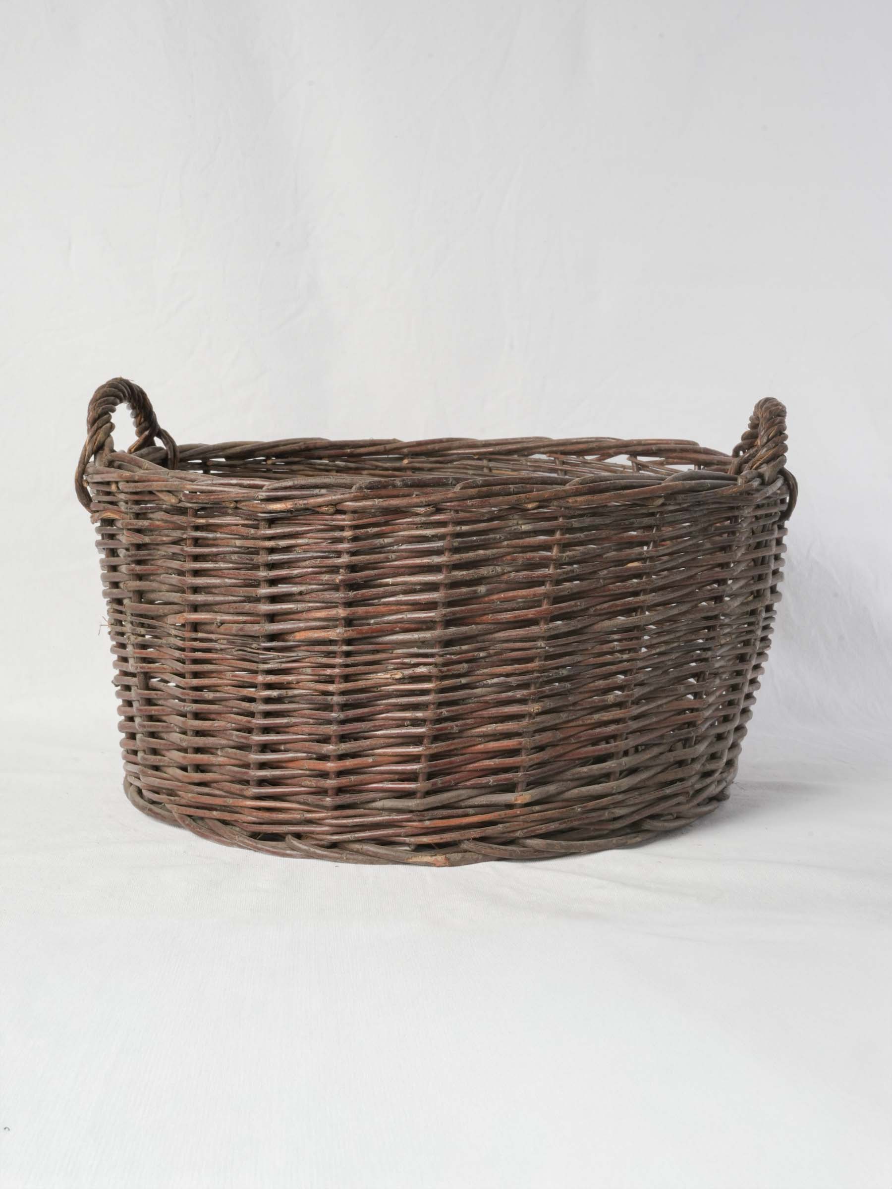 Large Handwoven French Wicker Basket with Twin Handles - 22" diam.