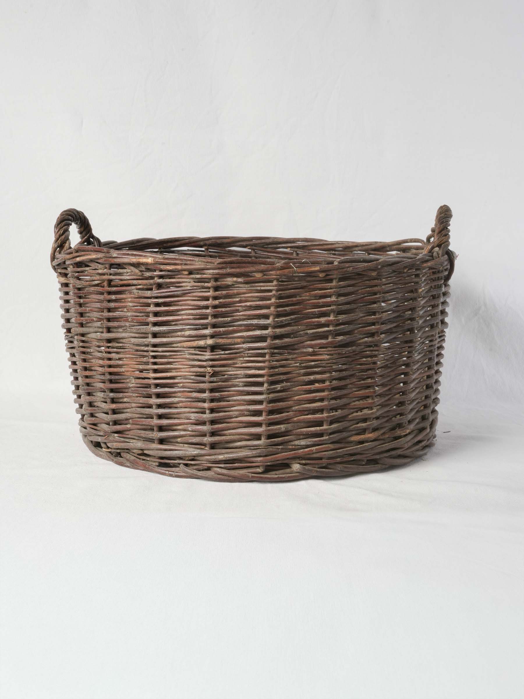Large Handwoven French Wicker Basket with Twin Handles - 22" diam.