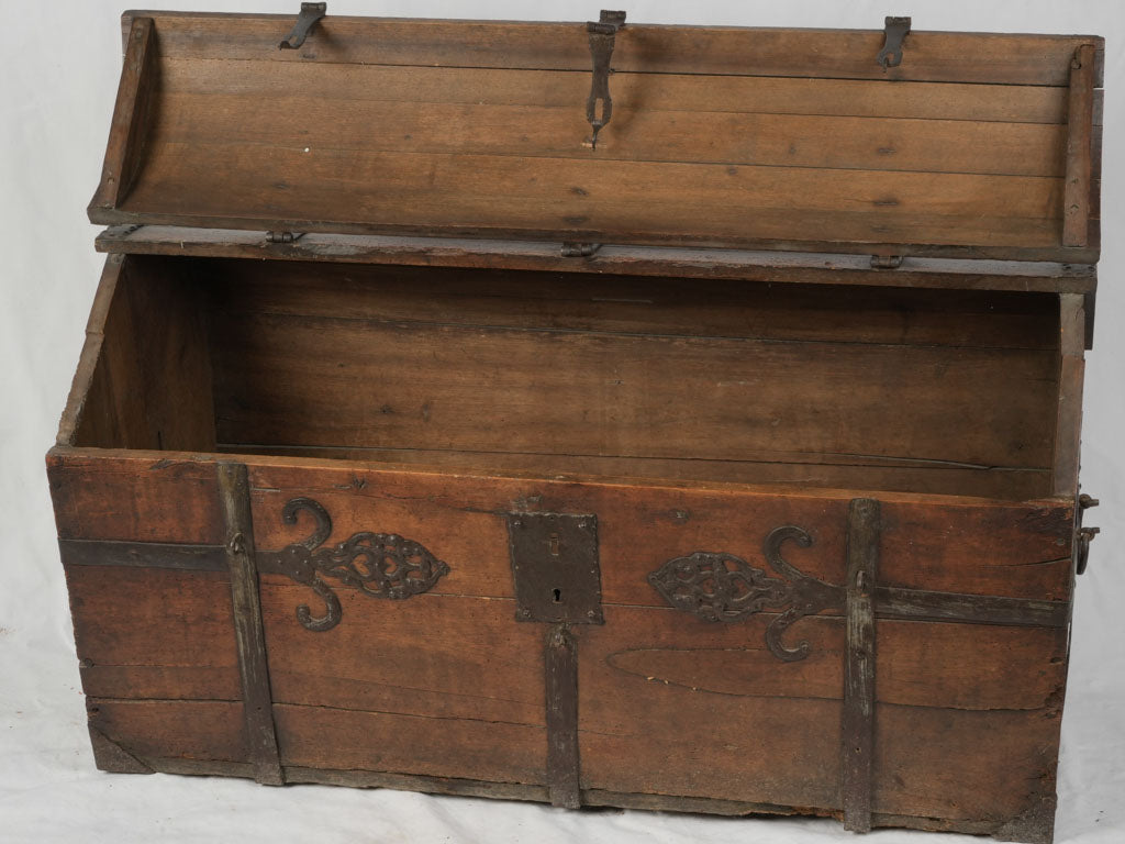 Authentic, well-preserved heritage chest | Antique Chest with Forged Hardware – Inherited by Lucienne Lazon, Creator of the Palme d'Or 27¼" x 50¾