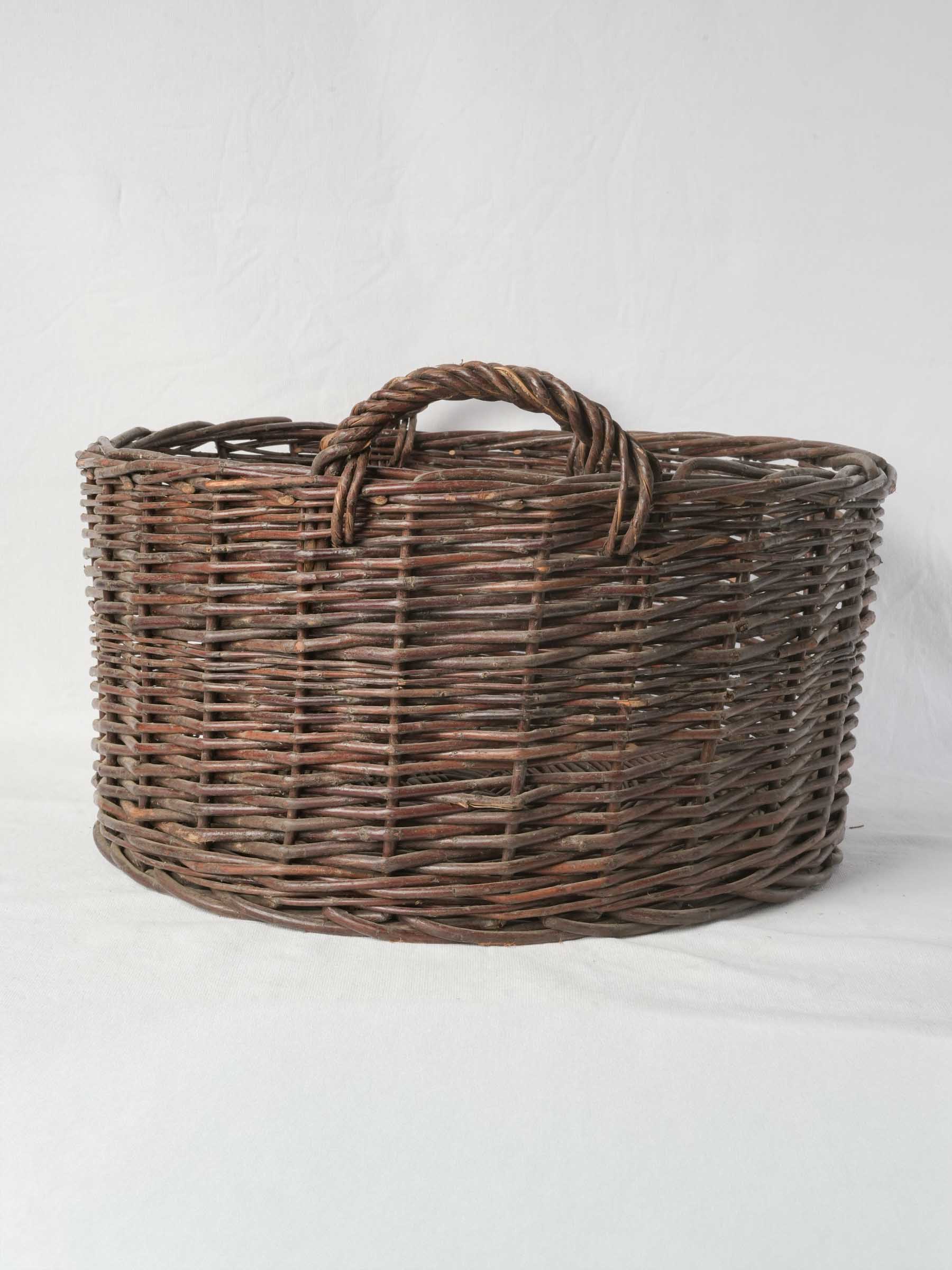 Large Handwoven French Wicker Basket with Twin Handles - 22" diam.