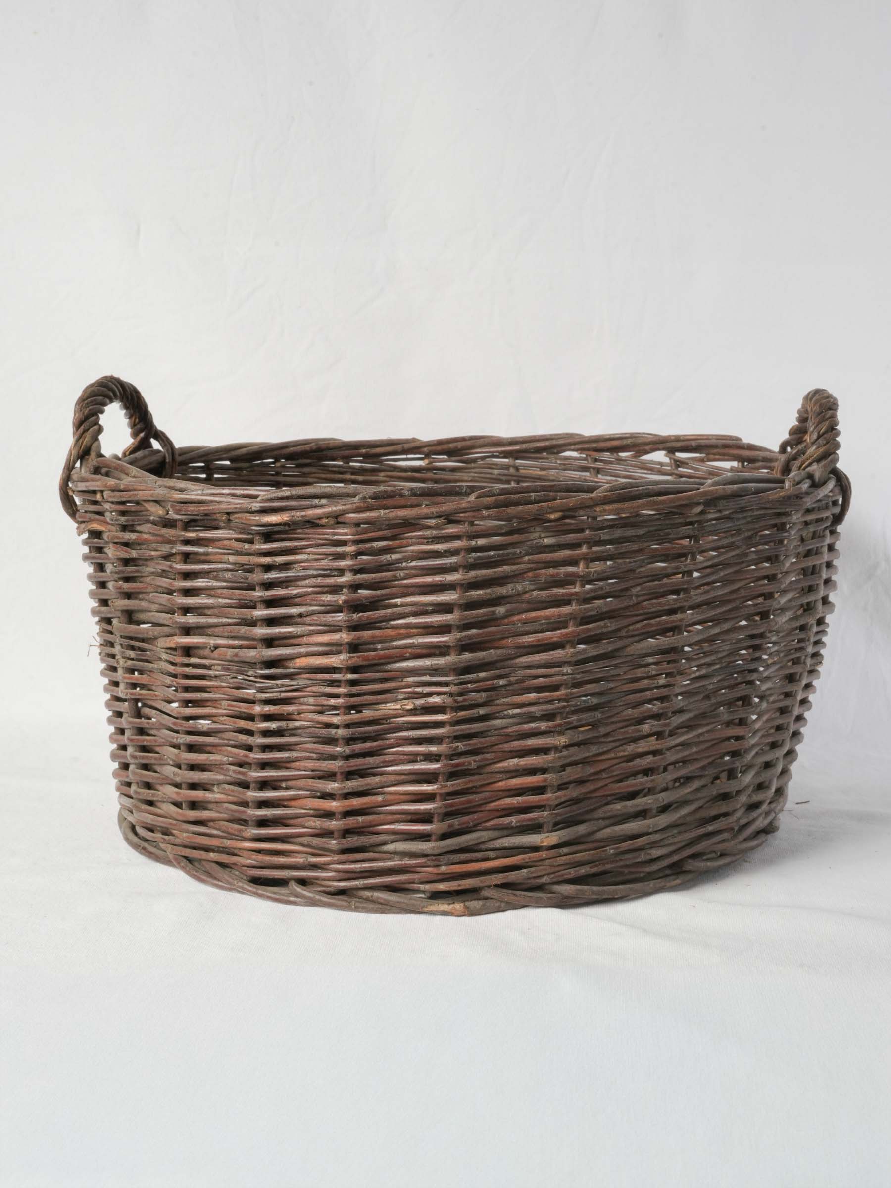 Large Handwoven French Wicker Basket with Twin Handles - 22" diam.