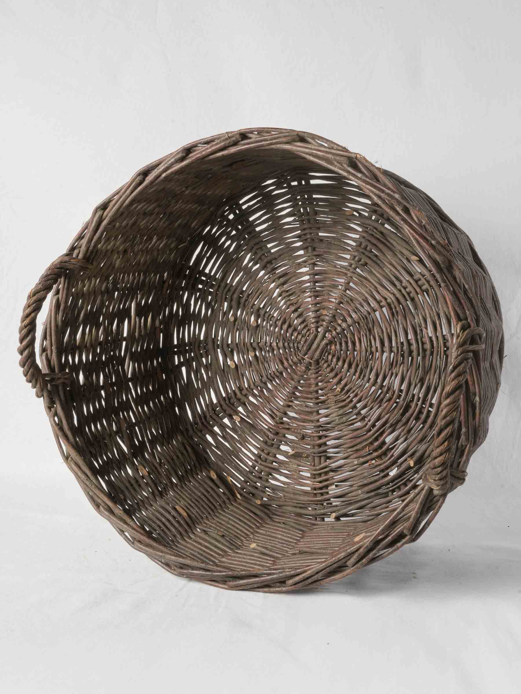 Large Handwoven French Wicker Basket with Twin Handles - 22" diam.