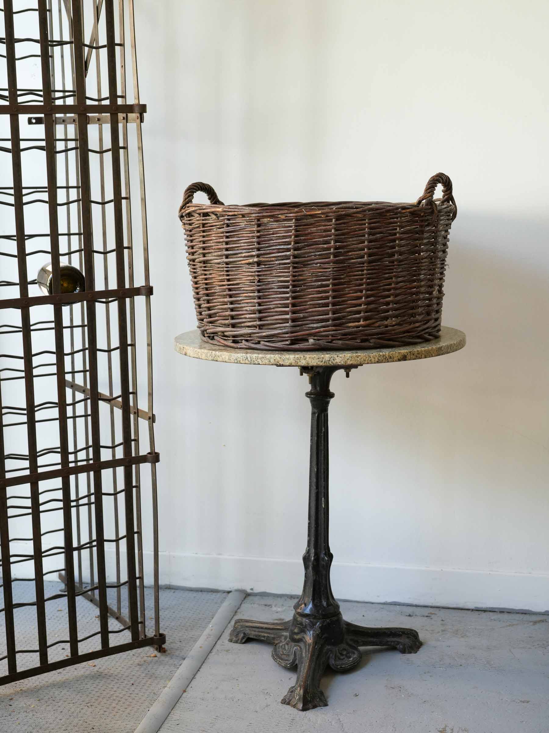 Large Handwoven French Wicker Basket with Twin Handles - 22" diam.