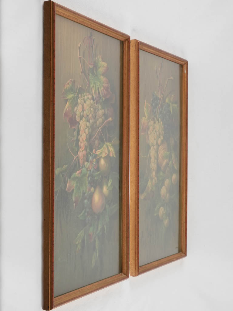 Pair of Still life Chromolithographs - hanging fruit bouquets 25¼" x 13½"