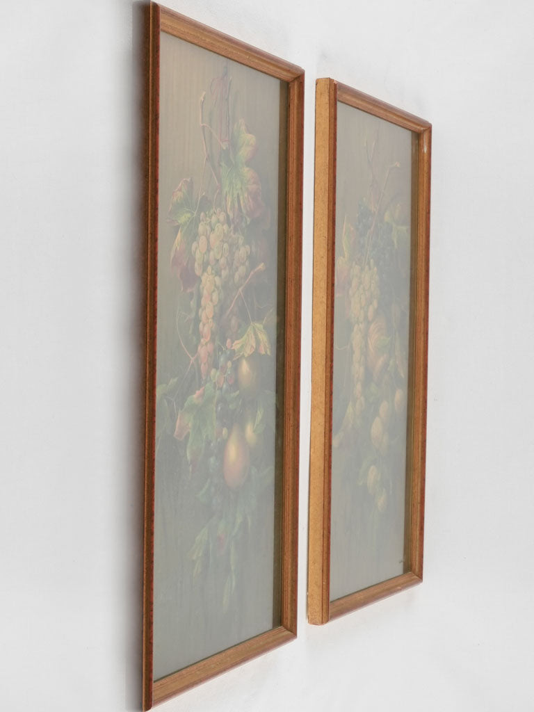 Pair of Still life Chromolithographs - hanging fruit bouquets 25¼" x 13½"