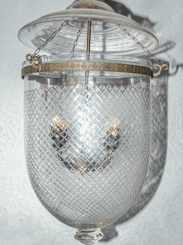 Vintage English cross-hatch glass bell jar lantern