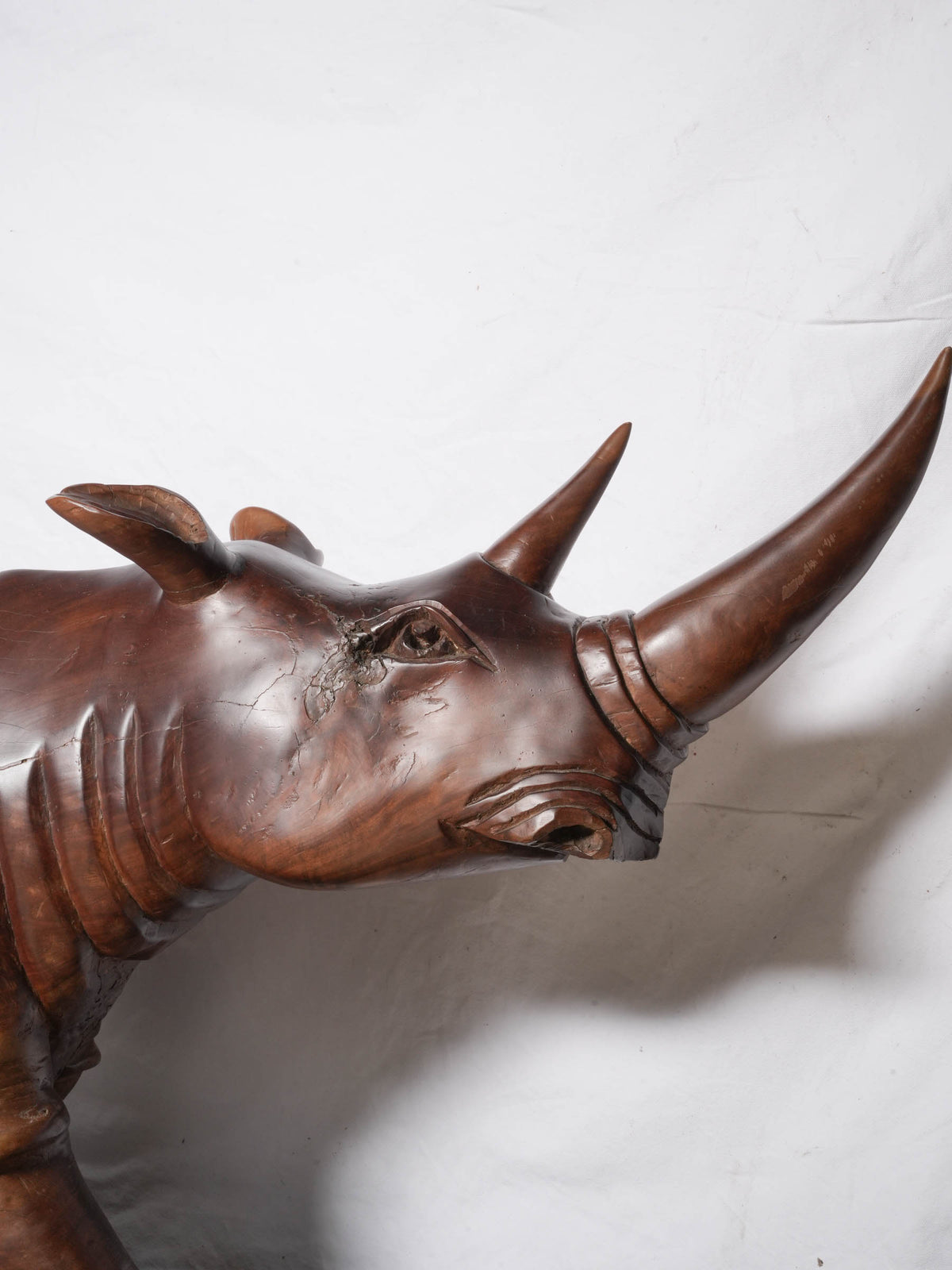 Monumental Mid-Century Monoxylous Hand-Carved Hardwood Rhinoceros, c. 1960 - 41"  x 75½"