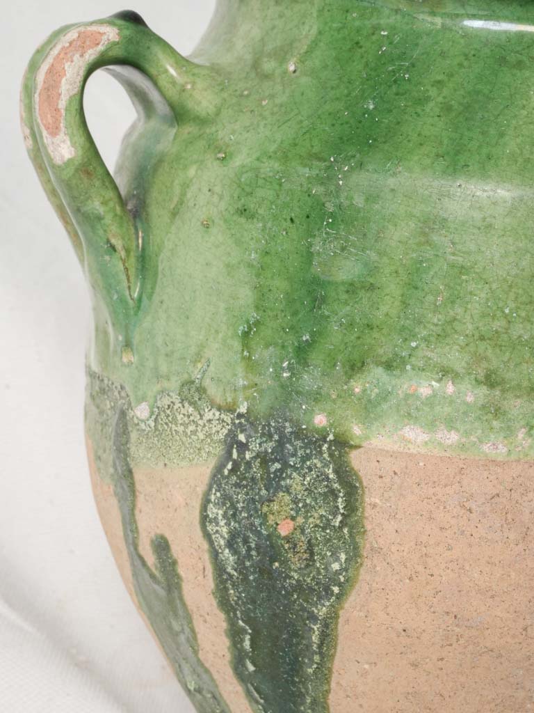 19th Century French Green Glazed Confit Pot - 9"