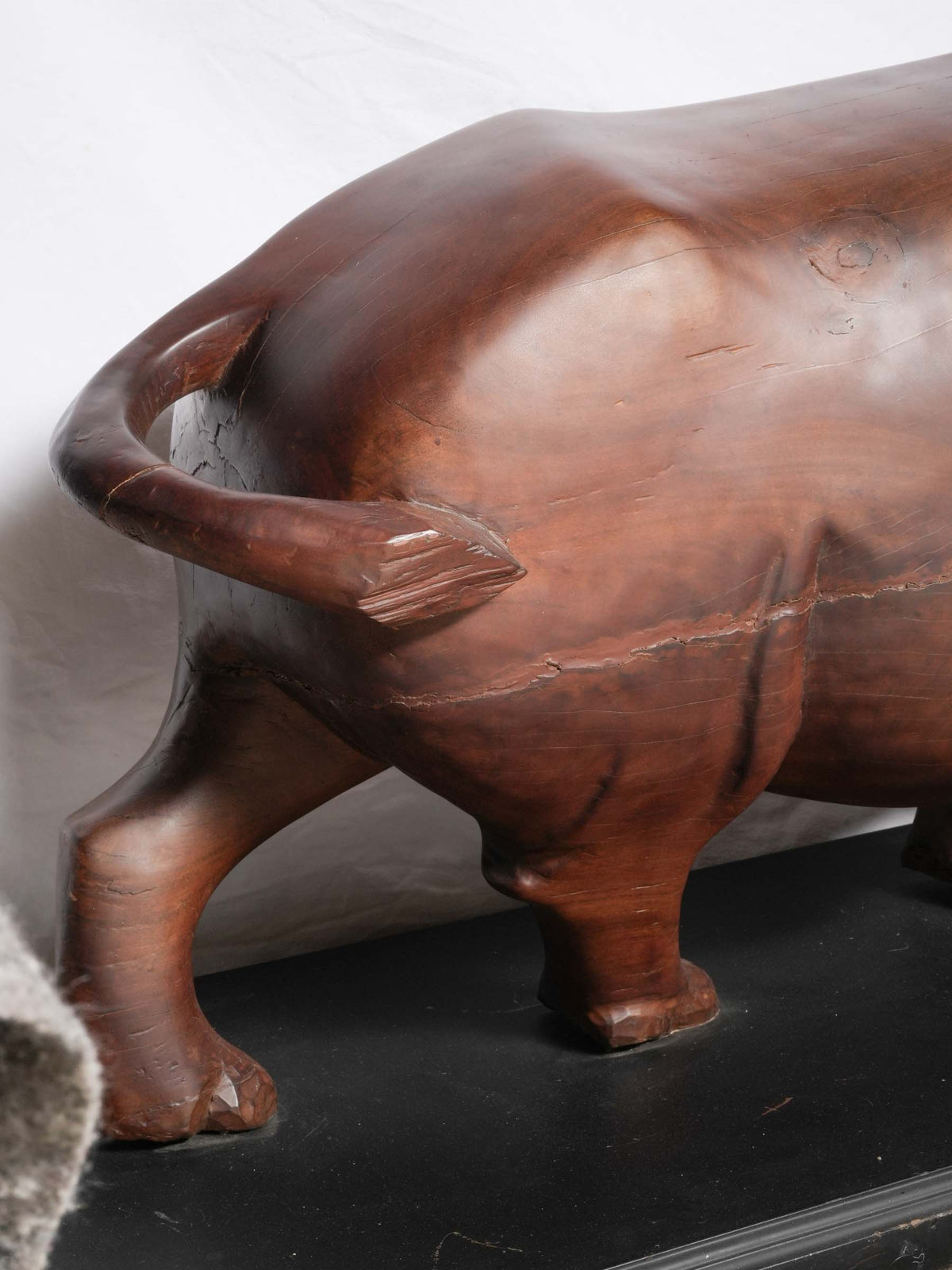 Monumental Mid-Century Monoxylous Hand-Carved Hardwood Rhinoceros, c. 1960 - 41"  x 75½"