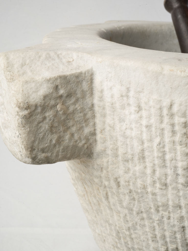 Very Large Antique Marble Mortar w/ Wooden Pestle - 14½" x 24¾"