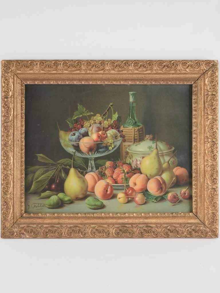 Still life chromolithograph - late summer fruit & wine - Giuseppe Falchetti (1843-1918) - 20" x 25¼"
