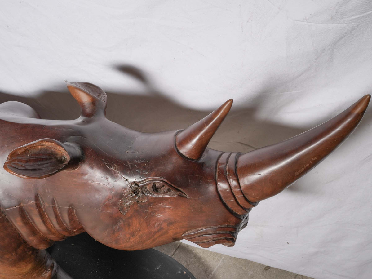 Monumental Mid-Century Monoxylous Hand-Carved Hardwood Rhinoceros, c. 1960 - 41"  x 75½"