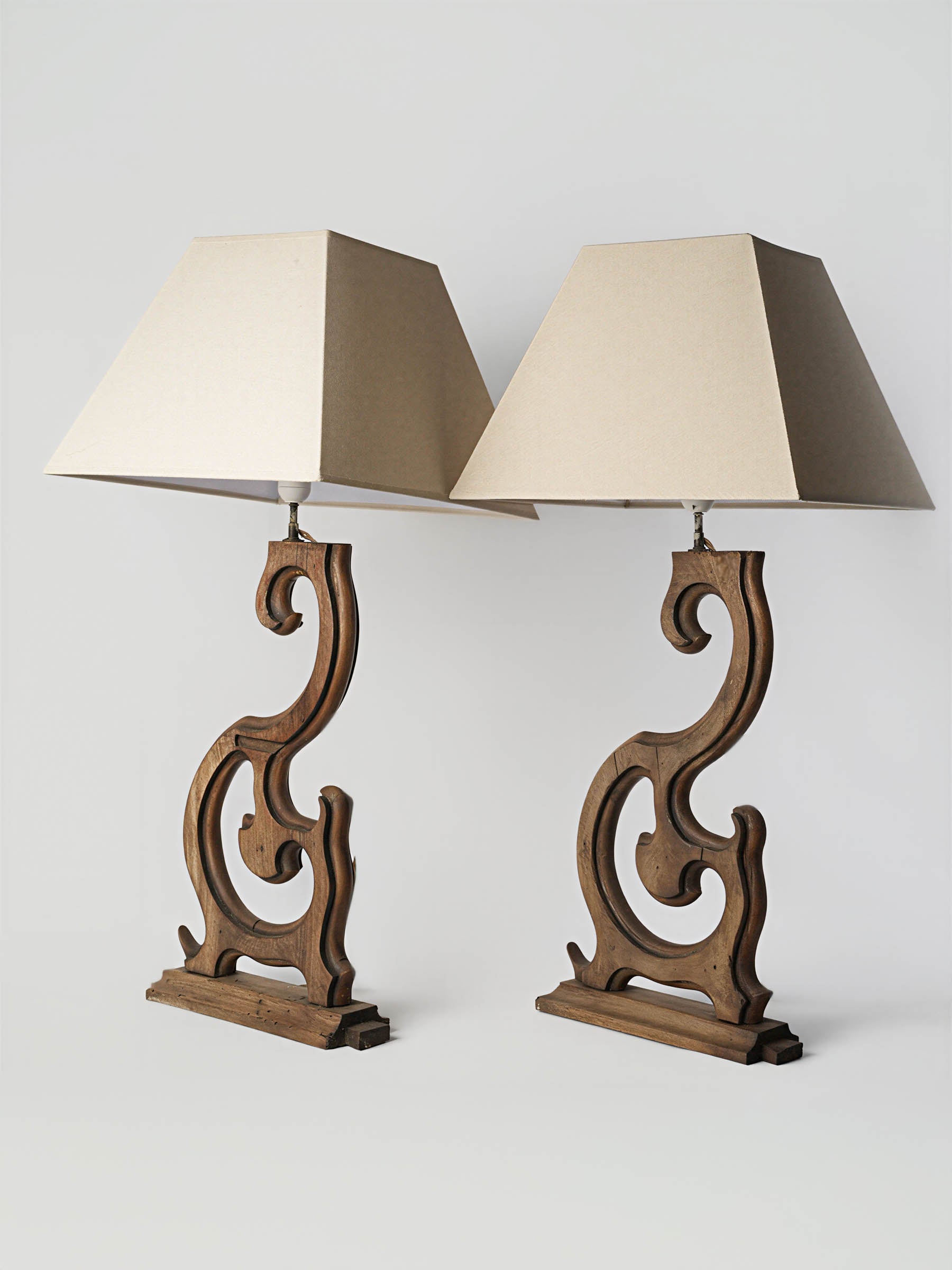 Pair of Sculptural Lamps Crafted from Antique Furniture Elements - 35"