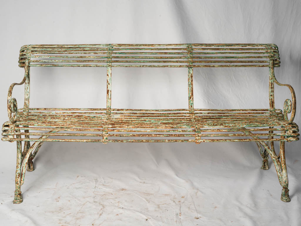 Antique French Iron Garden Bench from Arras w/ Hoof Feet - 64¼"