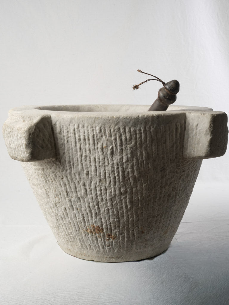 Very Large Antique Marble Mortar w/ Wooden Pestle - 14½" x 24¾"