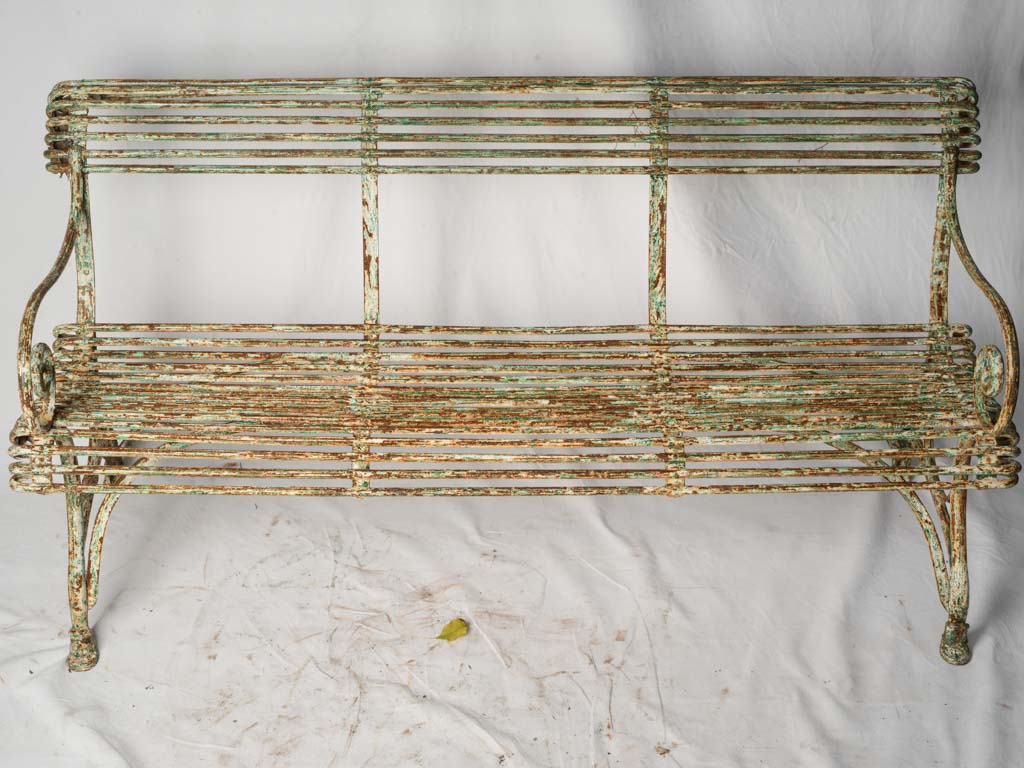 Antique French Iron Garden Bench from Arras w/ Hoof Feet - 64¼"