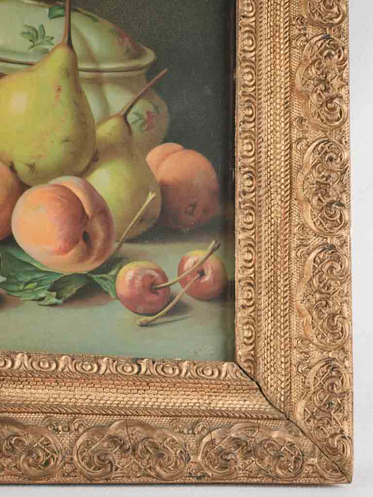 Still life chromolithograph - late summer fruit & wine - Giuseppe Falchetti (1843-1918) - 20" x 25¼"