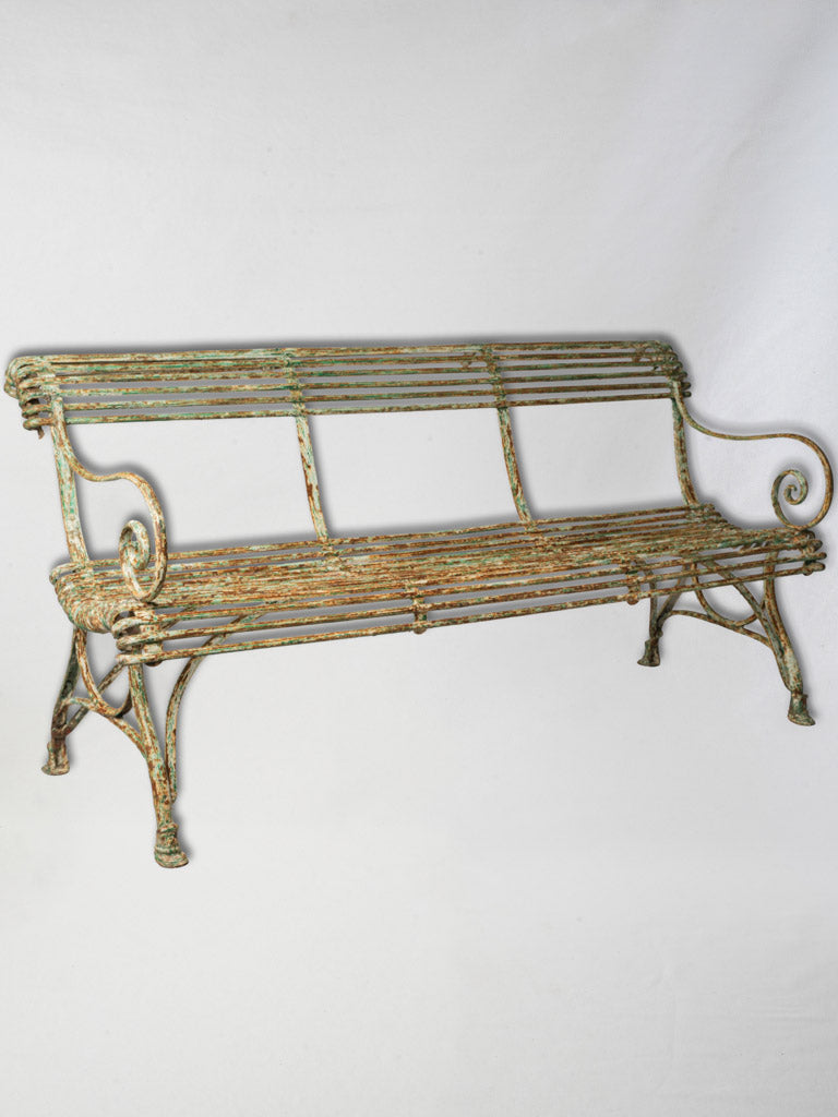 Antique French Iron Garden Bench from Arras w/ Hoof Feet - 64¼"