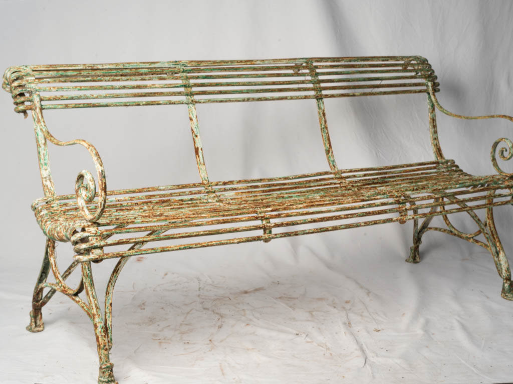 Antique French Iron Garden Bench from Arras w/ Hoof Feet - 64¼"