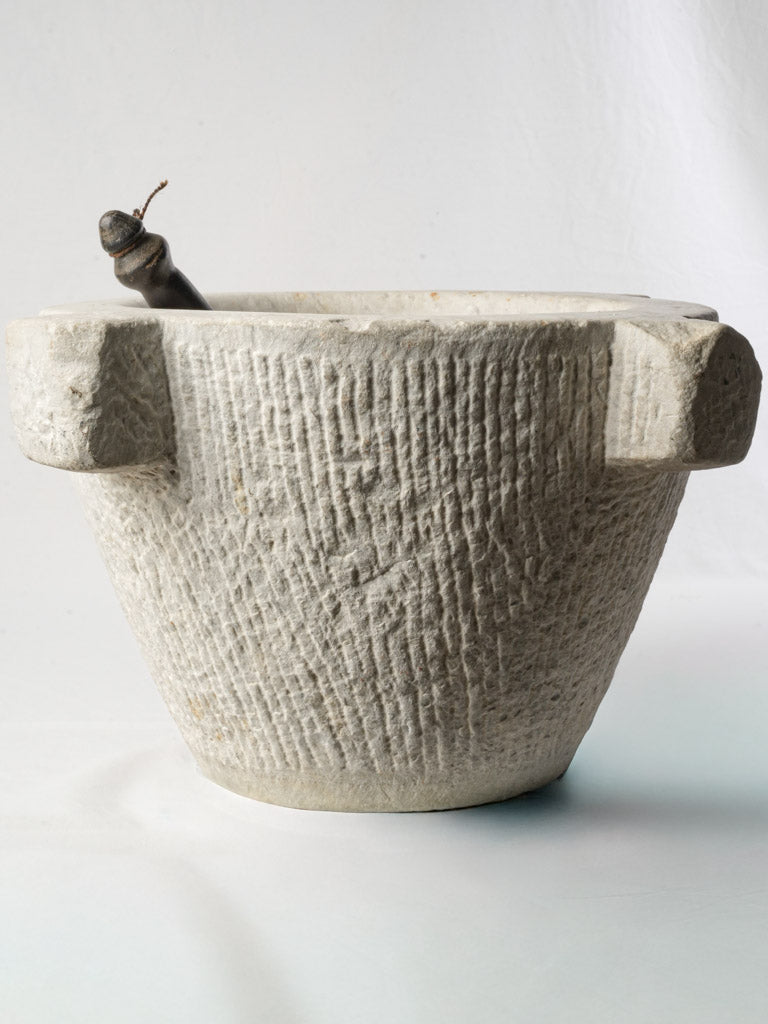 Very Large Antique Marble Mortar w/ Wooden Pestle - 14½" x 24¾"