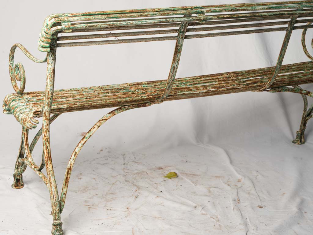 Antique French Iron Garden Bench from Arras w/ Hoof Feet - 64¼"