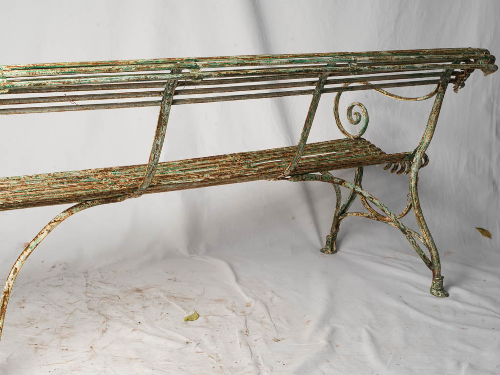 Antique French Iron Garden Bench from Arras w/ Hoof Feet - 64¼"