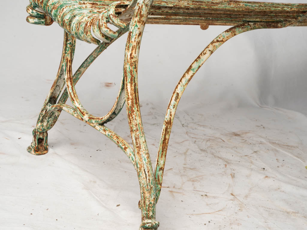 Antique French Iron Garden Bench from Arras w/ Hoof Feet - 64¼"