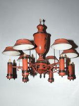 Vintage French red tole chandelier 