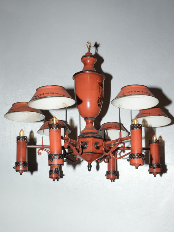 6-light Directoire-style chandelier in red-painted tole 36½"