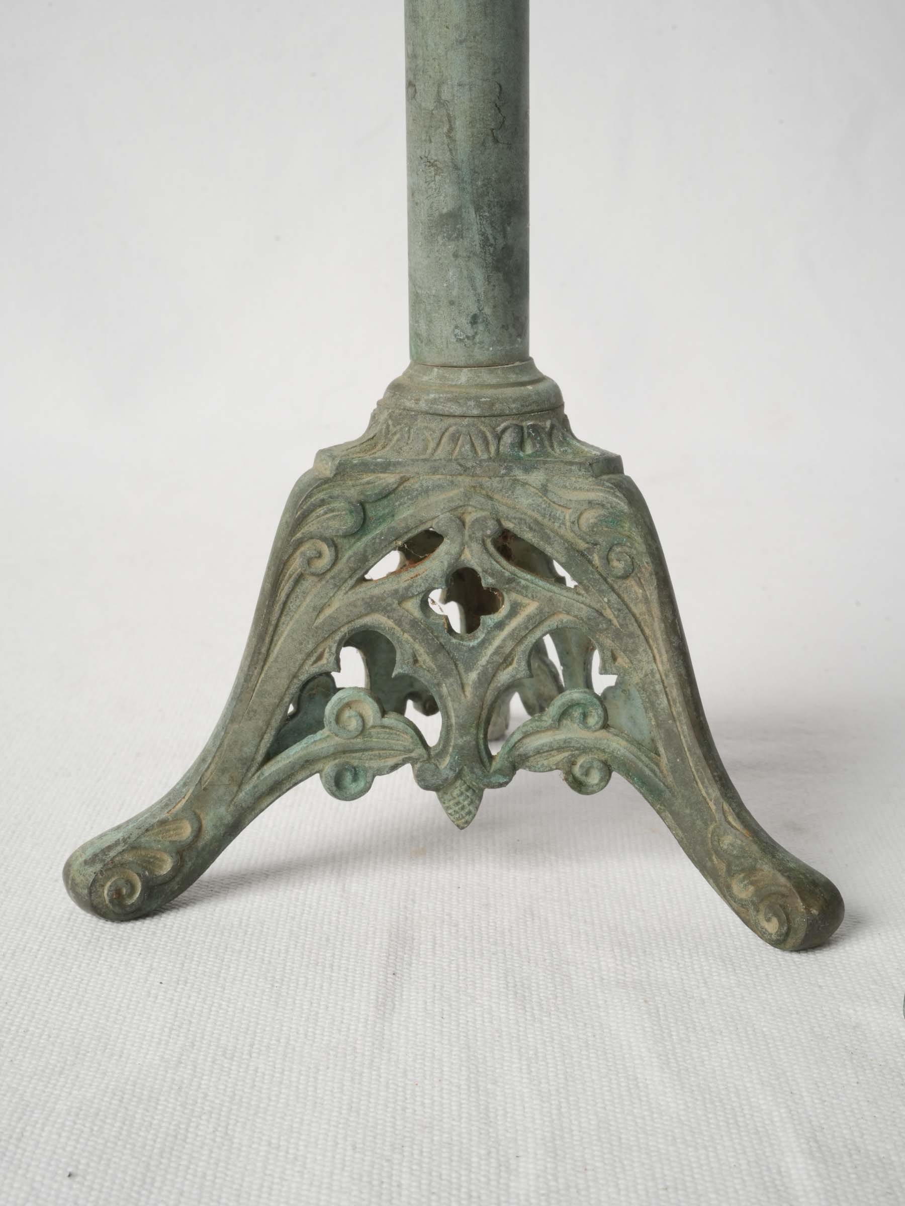 Near Pair of Verdigris Patinated Neo-Gothic Brass Pricket Candlesticks - 20¾"