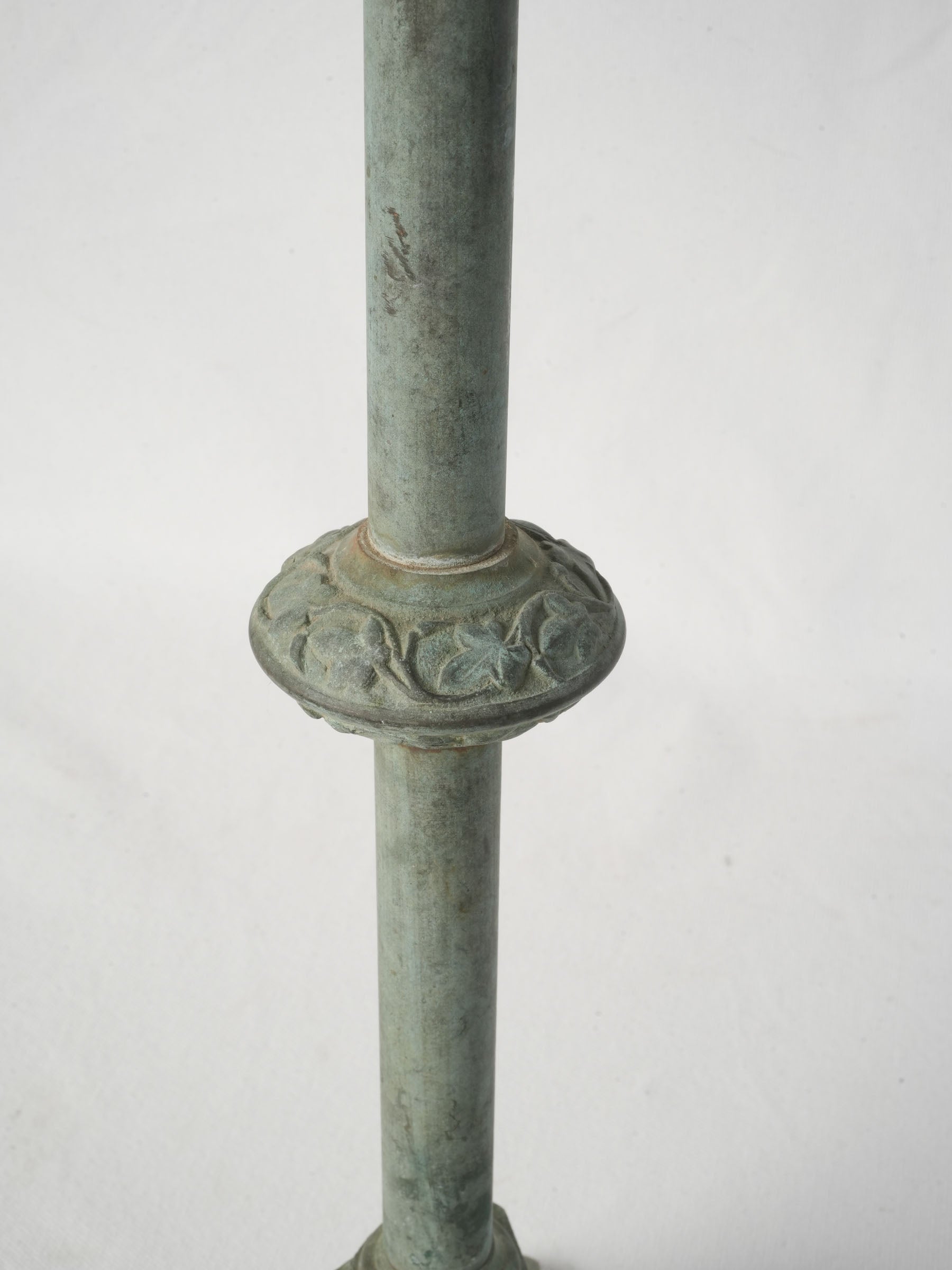 Near Pair of Verdigris Patinated Neo-Gothic Brass Pricket Candlesticks - 20¾"