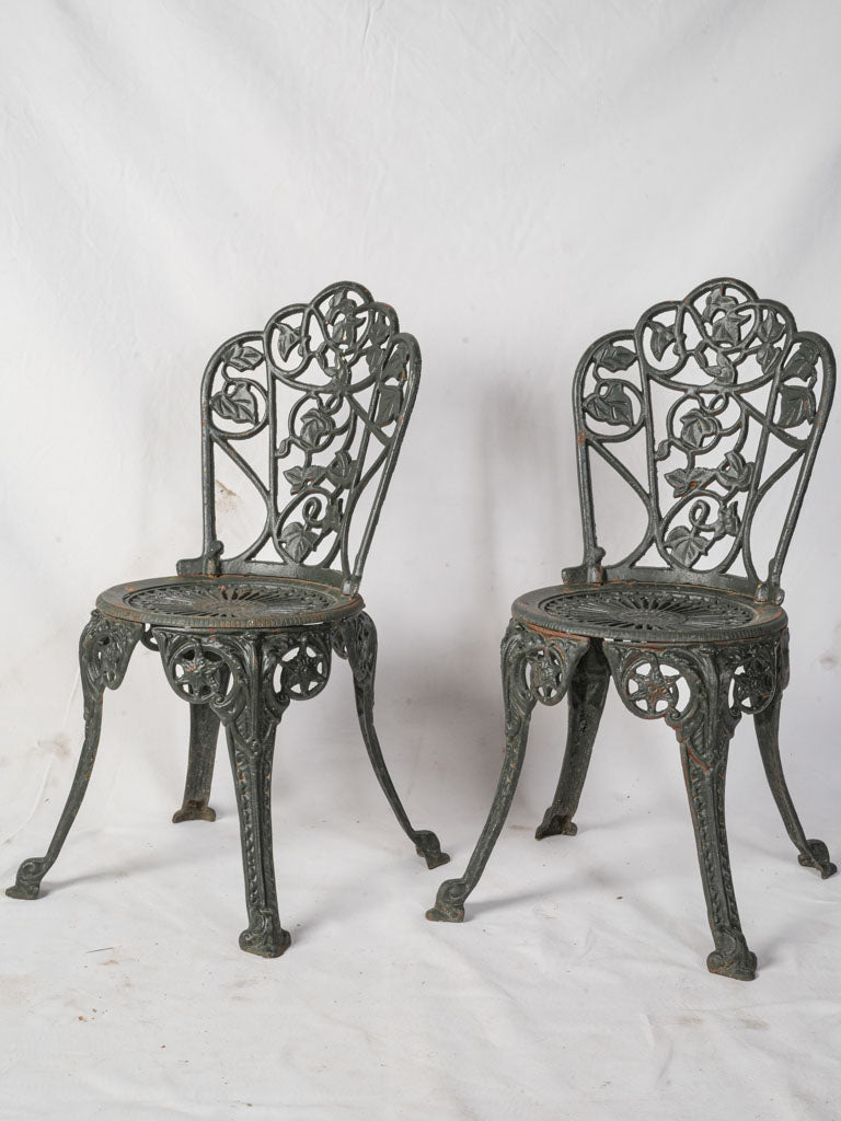 Elegant green floral garden chairs