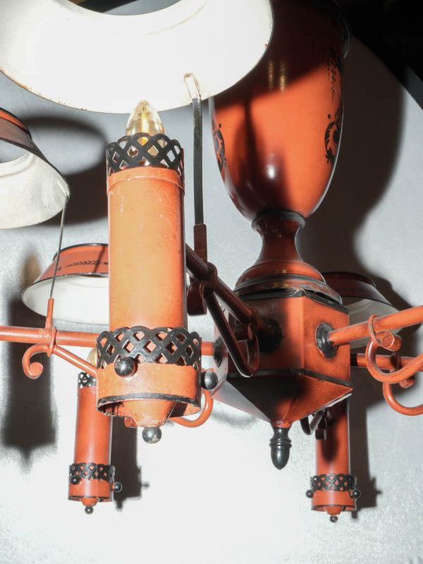 6-light Directoire-style chandelier in red-painted tole 36½"