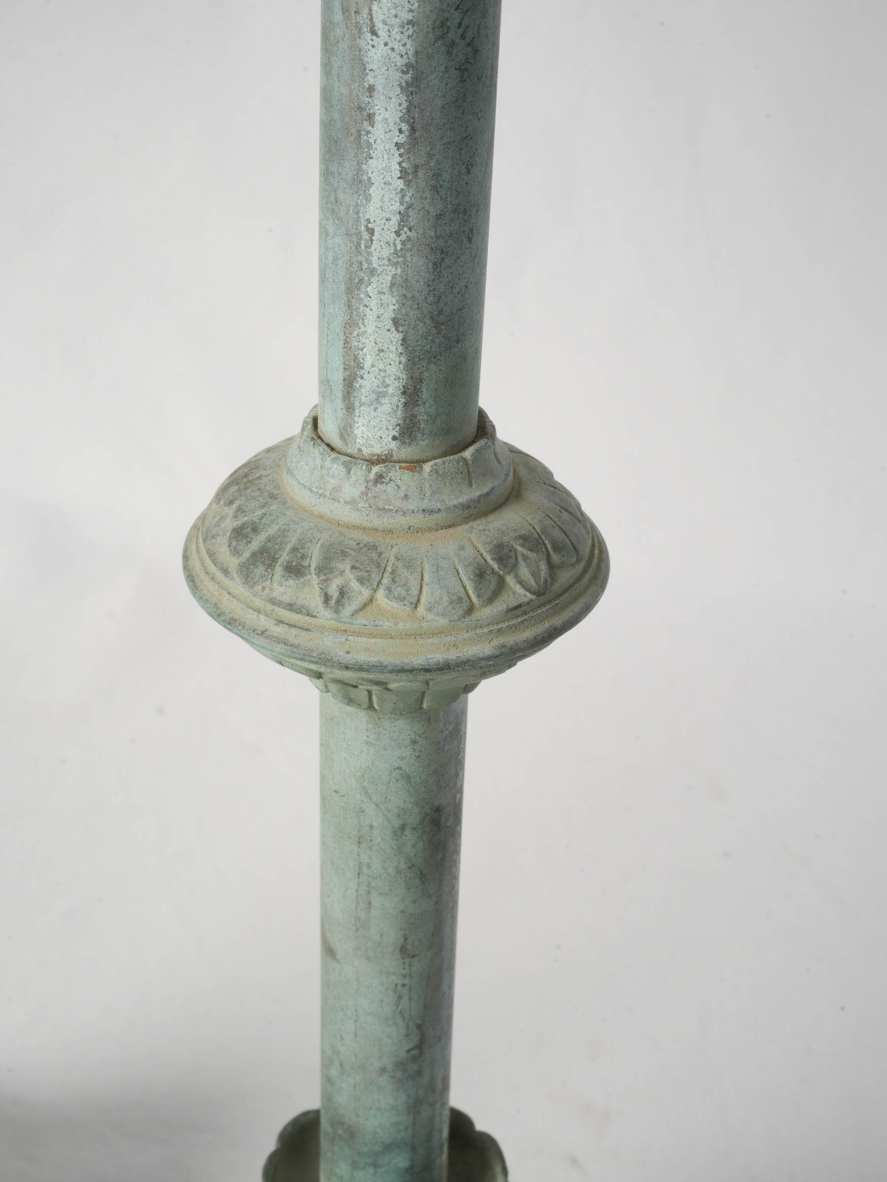 Near Pair of Verdigris Patinated Neo-Gothic Brass Pricket Candlesticks - 20¾"