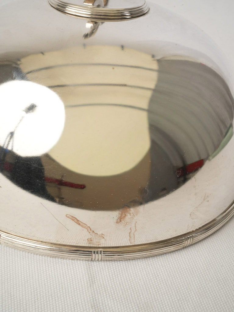 Pair of French  Silver-Plated Plate Cloches w/ Fleur-de-Lis Finials - 8¼"