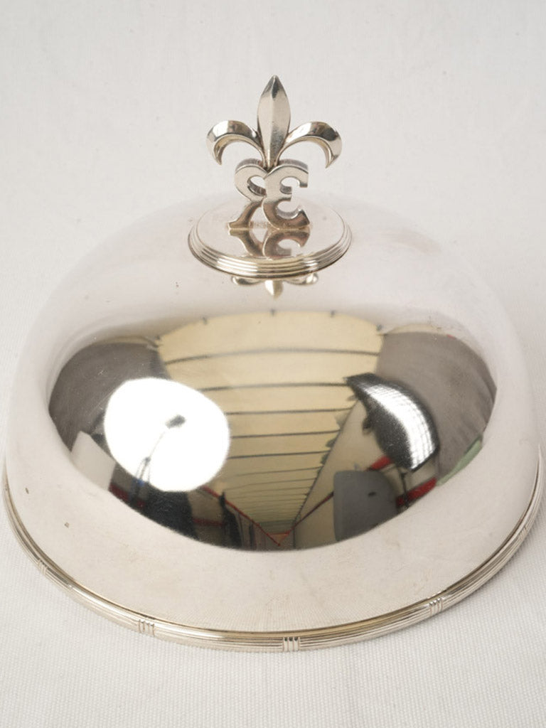 Pair of French  Silver-Plated Plate Cloches w/ Fleur-de-Lis Finials - 8¼"