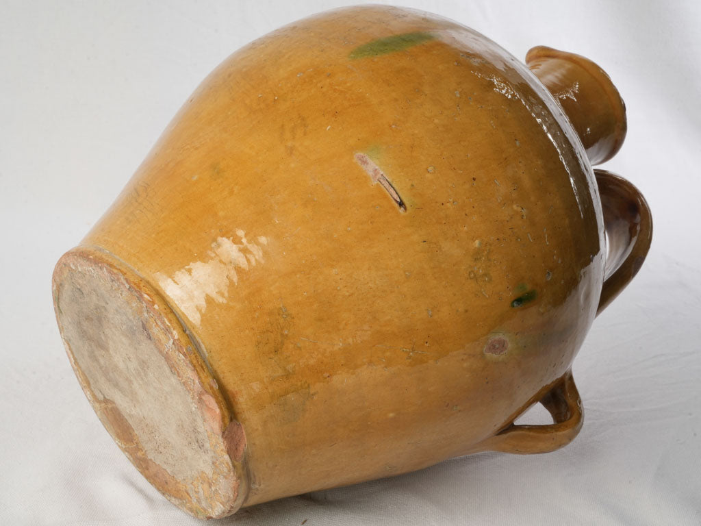 Sculptural Large Antique Glazed Jug w/ Vibrant Ocher Glaze - 17¾"