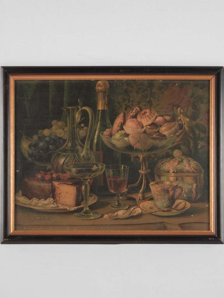 Still life chromolithograph - cakes & champagne - 17¾" x 14¼"