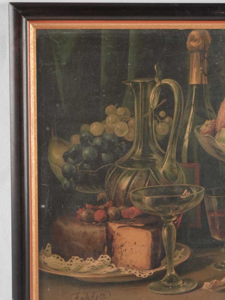 Still life chromolithograph - cakes & champagne - 17¾" x 14¼"