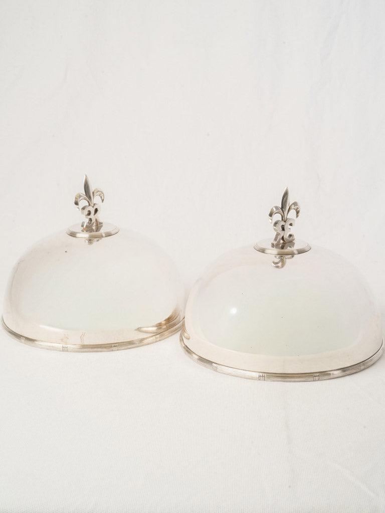 Pair of French  Silver-Plated Plate Cloches w/ Fleur-de-Lis Finials - 8¼"