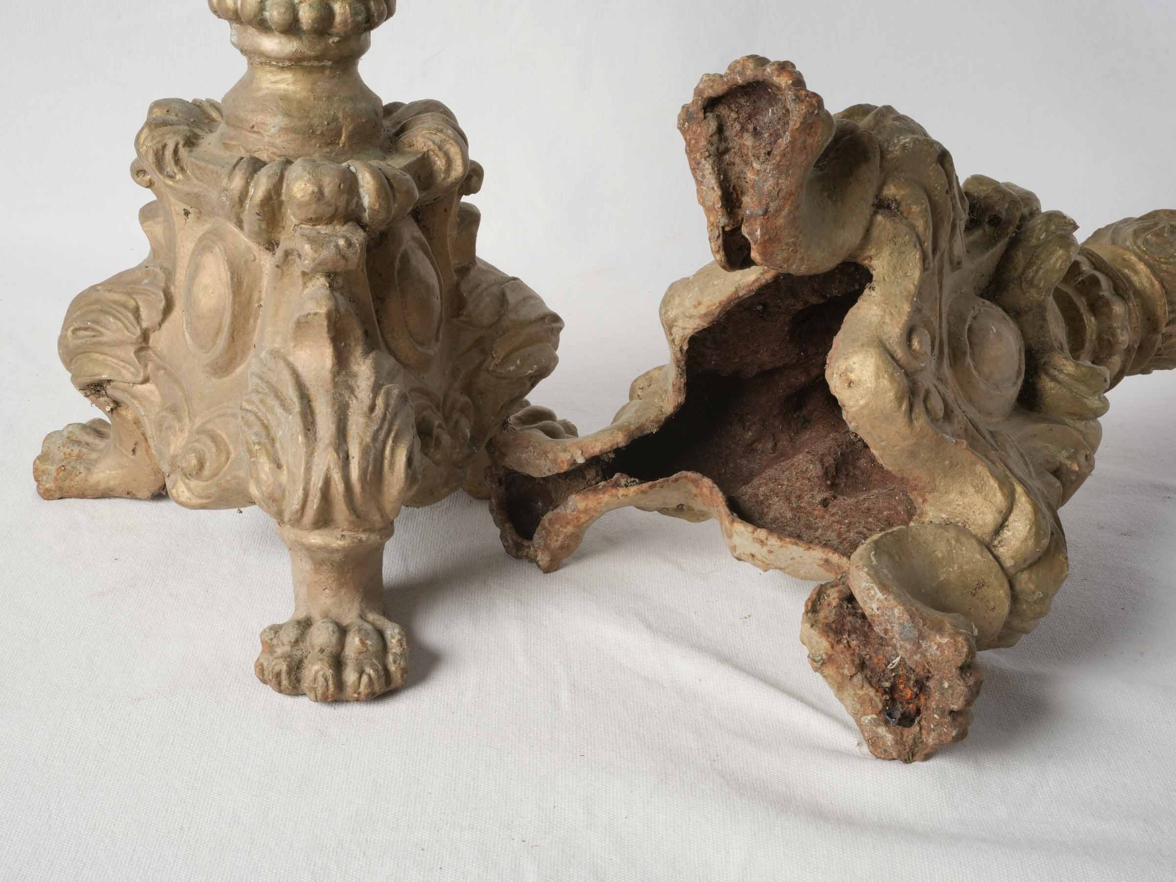 Pair of Vintage Cast Iron Church-Style Candlesticks, 1970s - 26½"