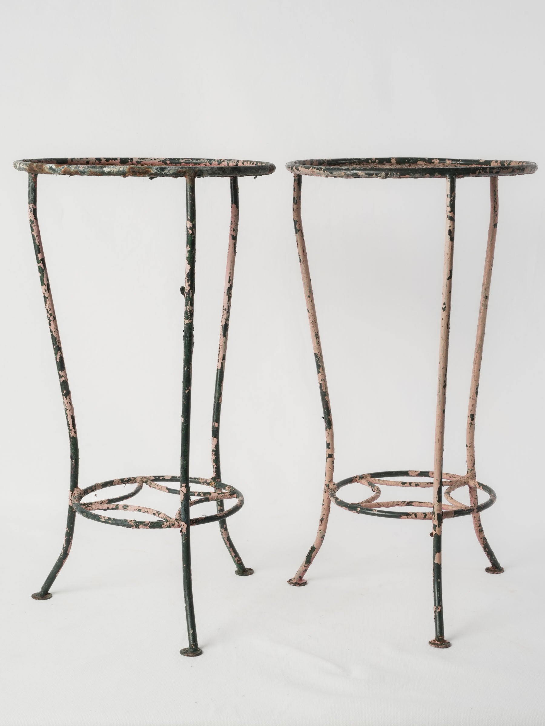 Pair of 1950s Painted Iron Pedestal Tables with Pierced Metal Tops - 22" x 12¼"