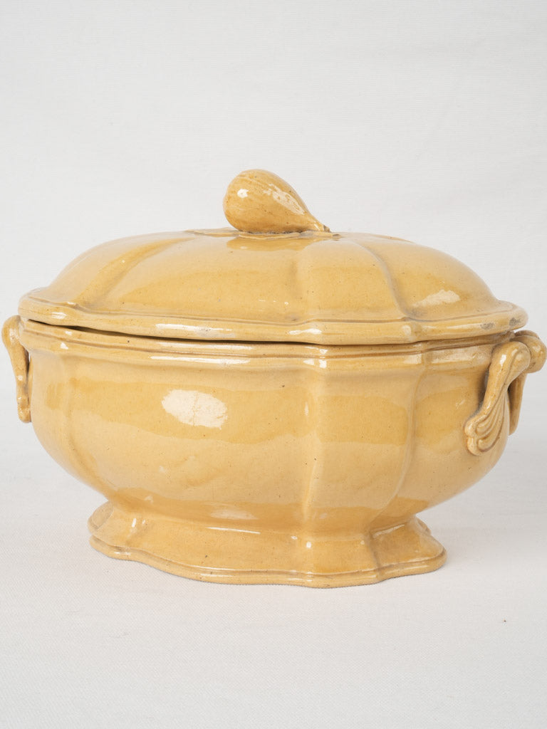 Antique French ceramic tureen with fig handle