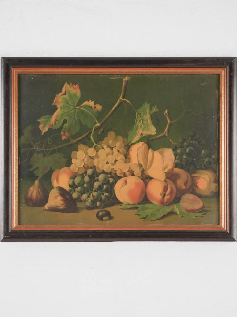 Still life chromolithograph - fall fruit - grapes figs & peaches 15" x 19"