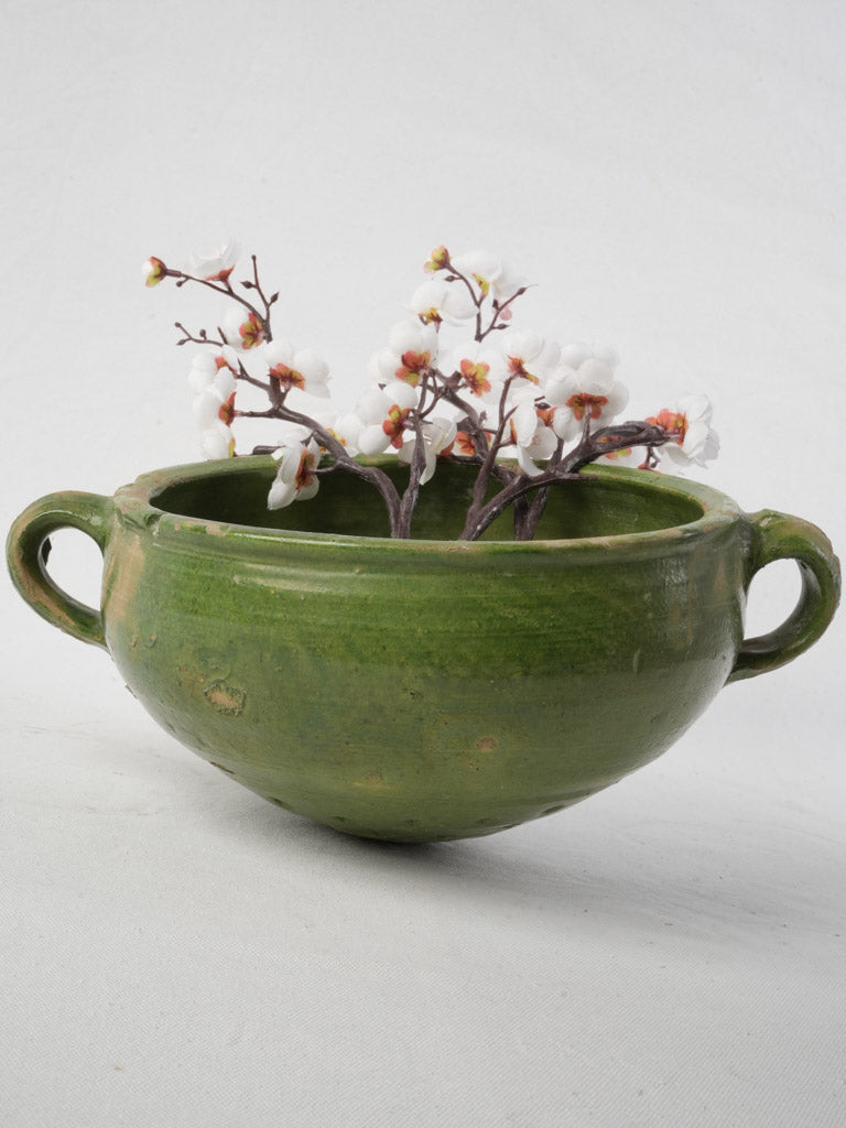 Vintage olive-green terracotta colander