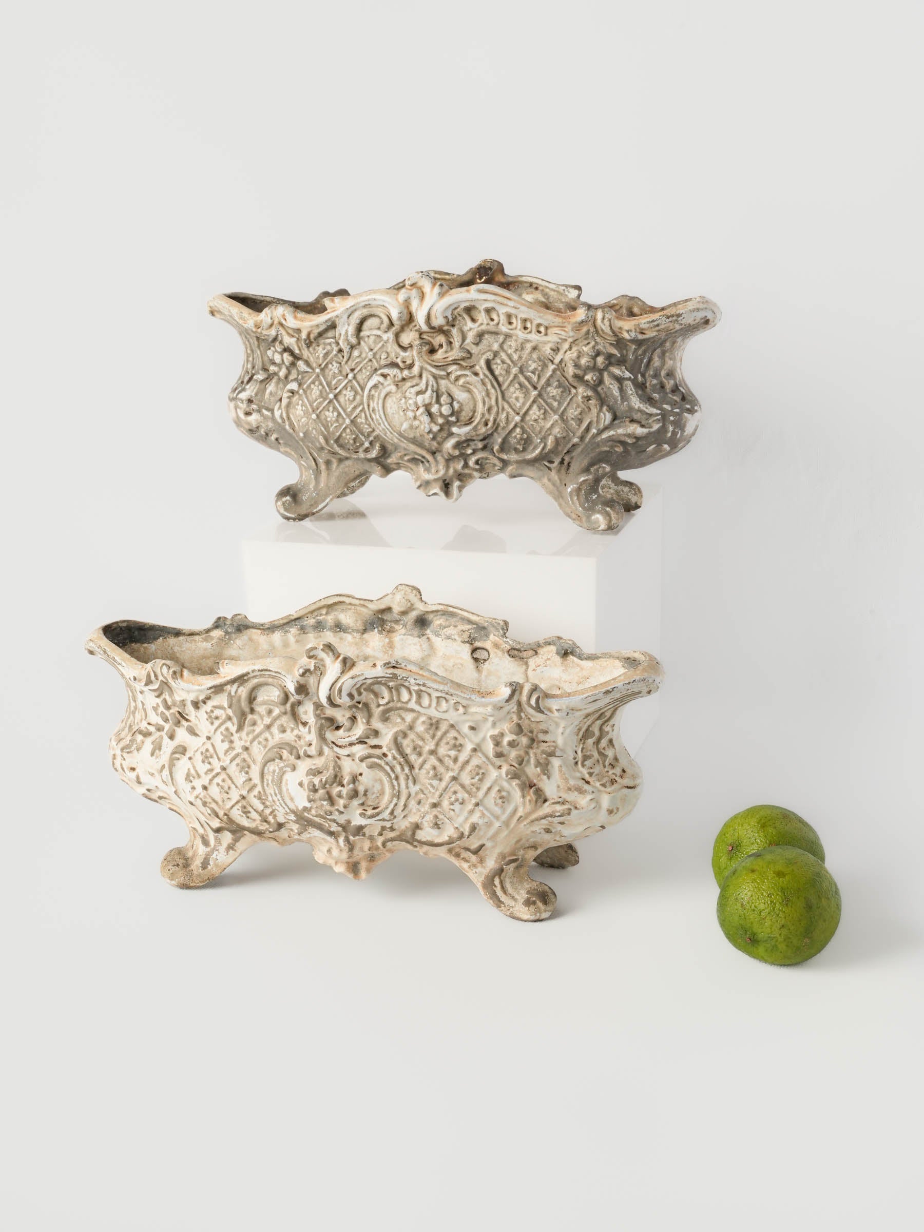 Pair of Early 20th-Century Rococo Style Cast Iron Planters - 12½"