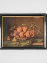 Still life chromolithograph - peaches in wicker basket w/ figs 17¼" x 22½"