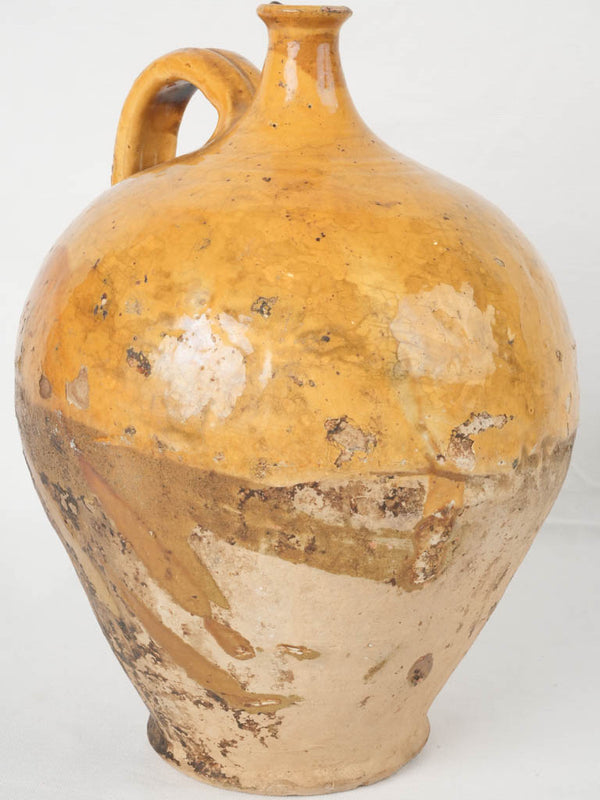 Antique French wine pitcher w/ ocher glaze 15¼"